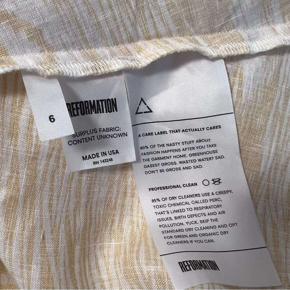 Reformation Canon Linen Midi Dress Button Front in Yellow Grain Sz 6 - Picture 7 of 7